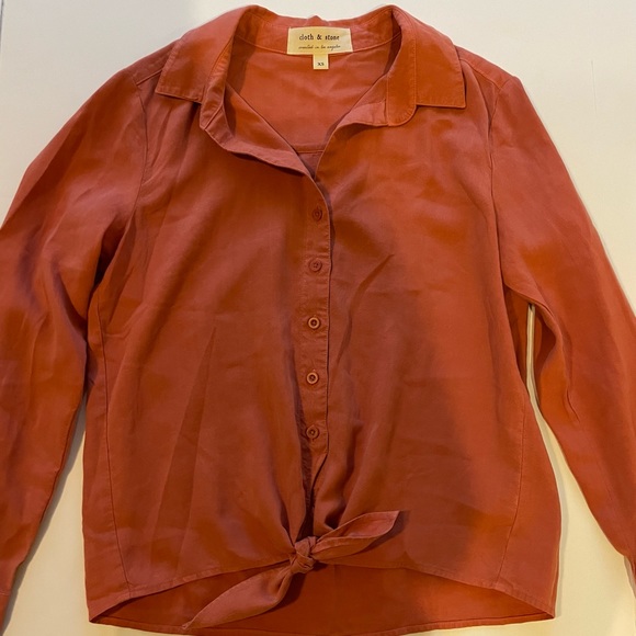 Cloth & Stone Burnt Orange Tie Front Button Down Tencel Top - Picture 2 of 7
